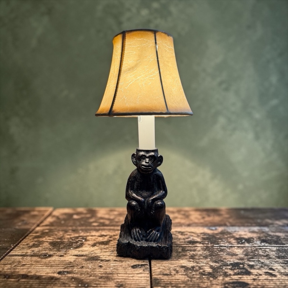 Vintage Monkey Figurine Table Lamp Brown Tiki Novelty Accent Light Tan